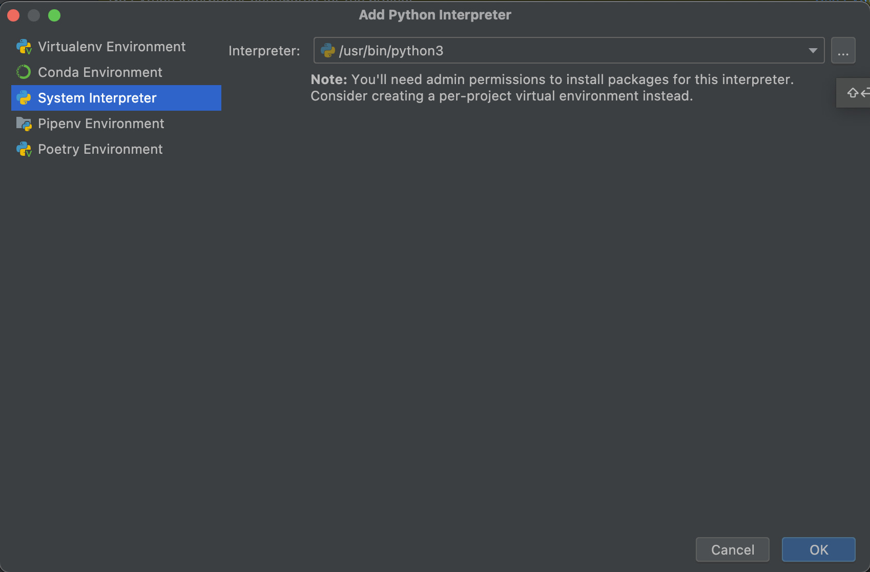 PyCharm add Interpreter